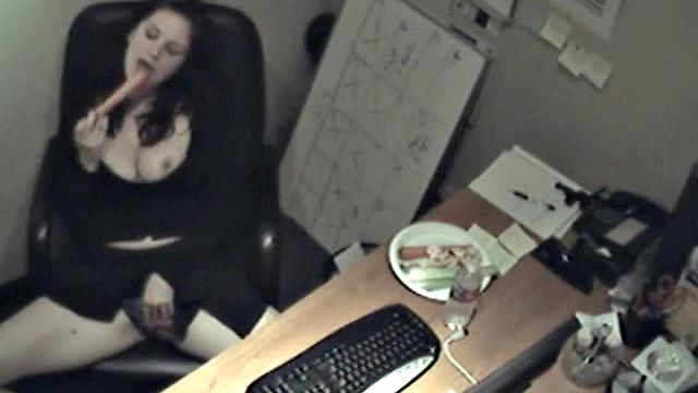 Naughty office teen enjoys solo