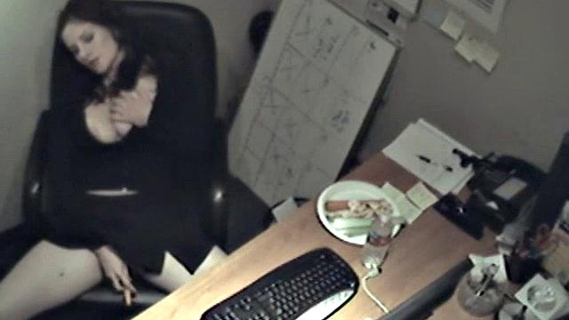 Naughty office teen enjoys solo