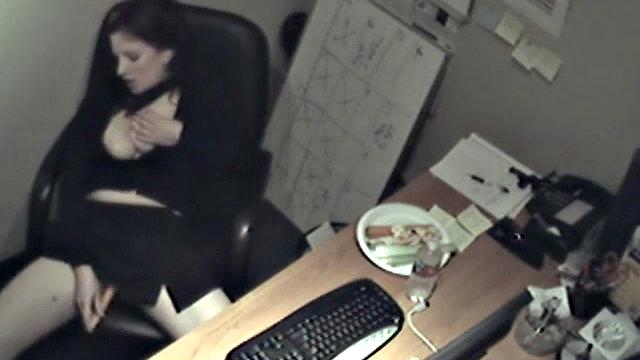 Naughty office teen enjoys solo