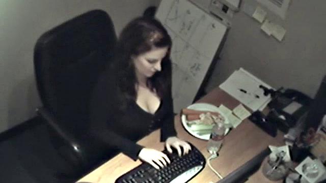 Naughty office teen enjoys solo
