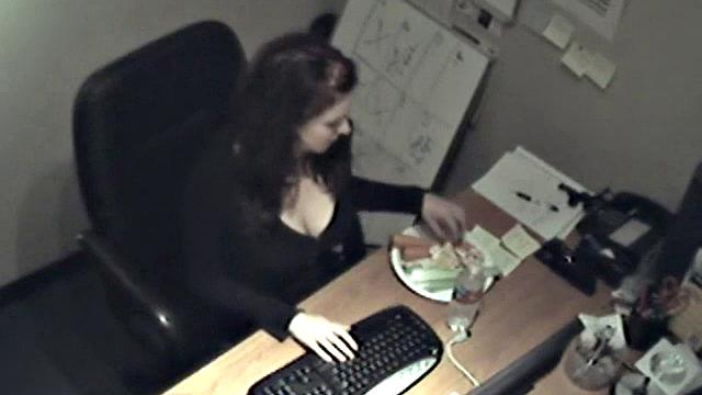 Naughty office teen enjoys solo