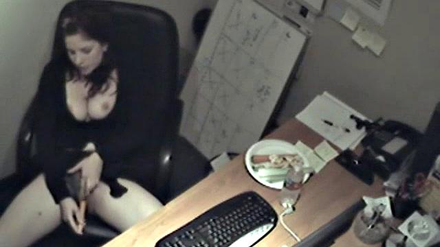 Naughty office teen enjoys solo