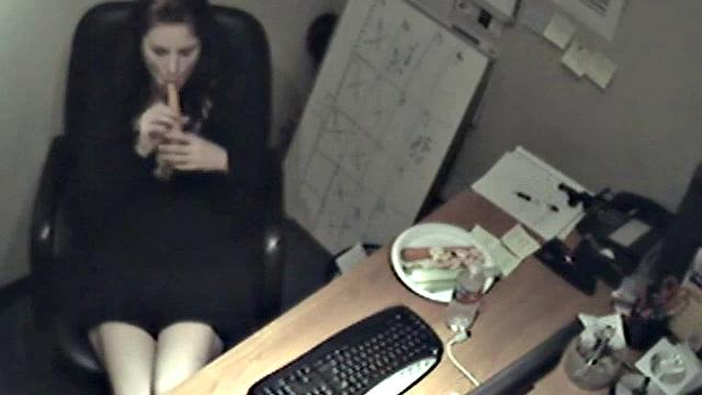 Naughty office teen enjoys solo