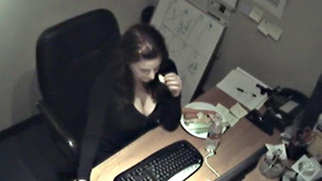 Naughty office teen enjoys solo