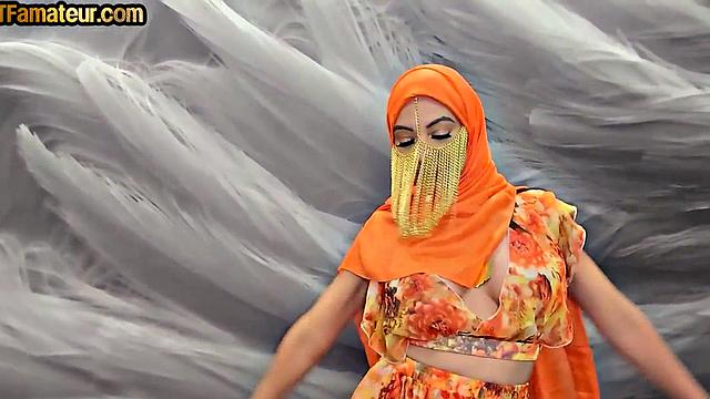 DTF amateur Arab with bigtits riding cock in POV