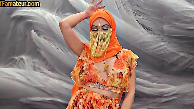 DTF amateur Arab with bigtits riding cock in POV