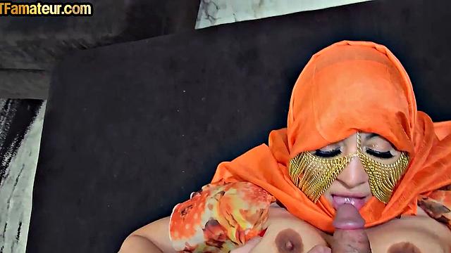 DTF amateur Arab with bigtits riding cock in POV