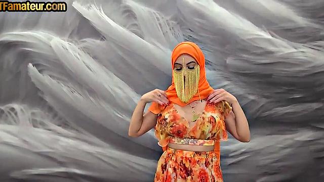 DTF amateur Arab with bigtits riding cock in POV