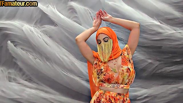 DTF amateur Arab with bigtits riding cock in POV