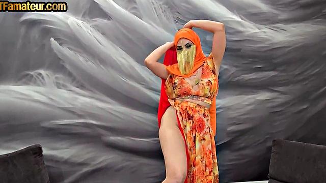 DTF amateur Arab with bigtits riding cock in POV