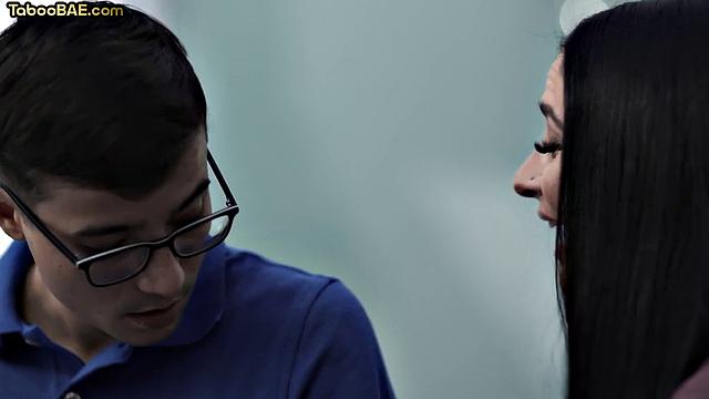 Busty cougar rides her stepson