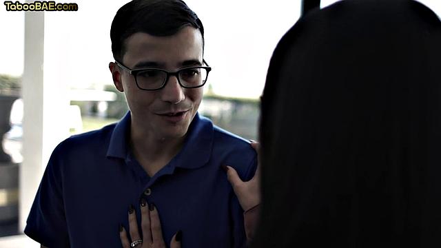 Busty cougar rides her stepson