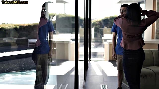 Busty cougar rides her stepson