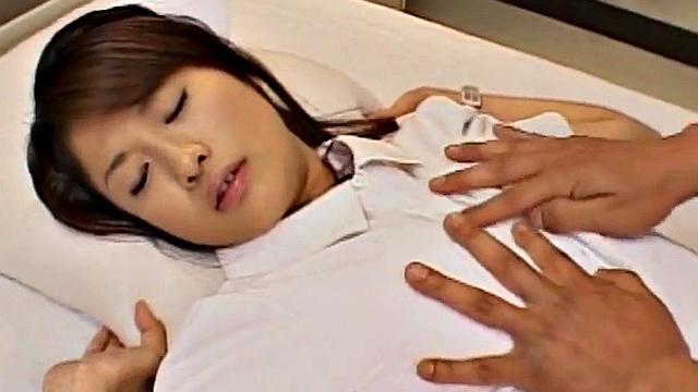 Naughty Asian nurse gives her patient a hot creampie after a wild fuck session