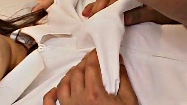 Naughty Asian nurse gives her patient a hot creampie after a wild fuck session