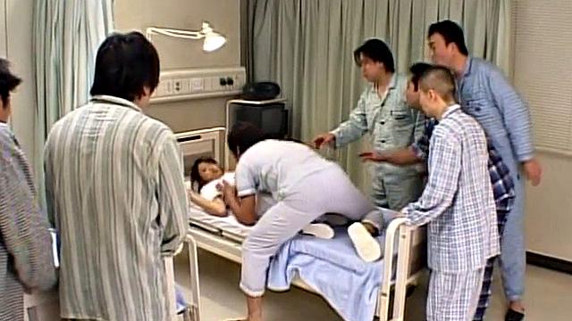 Naughty Asian nurse gives her patient a hot creampie after a wild fuck session