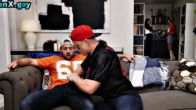 Football jock fucks best friend while watchinggame