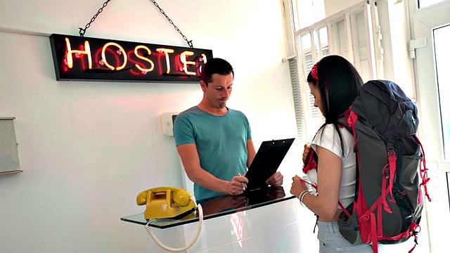 Big-titted hostel babe fucked in her tight pussy by roommate