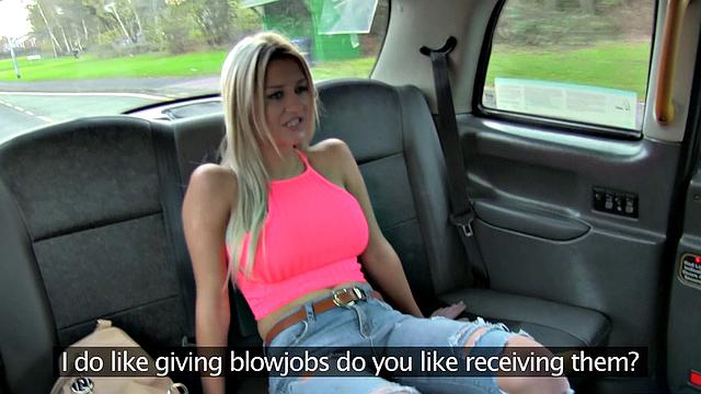 Blonde bombshell with car trouble rides cock in reverse cowgirl & pussy fingering taxi