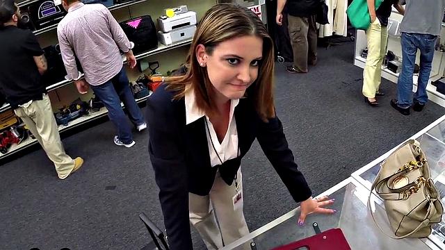 Watch this hot MILF get down and dirty as she sucks and jerks off in the office