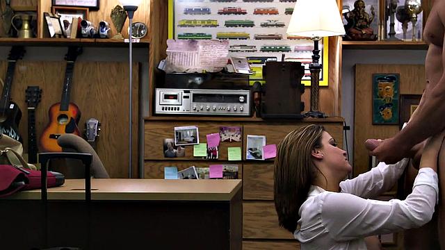 Watch this hot MILF get down and dirty as she sucks and jerks off in the office