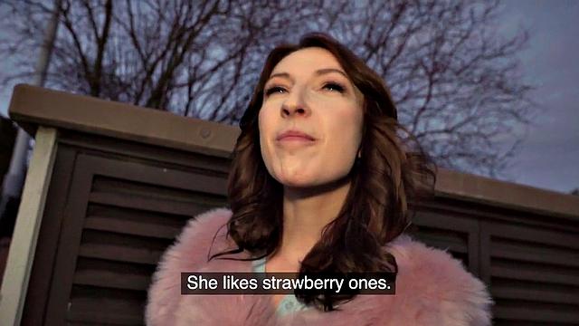 Public bitch fucked in POV in toilet after blowing dick