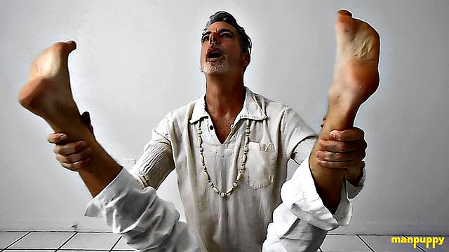 Richard Lennox Practices Foot Worship During Yoga