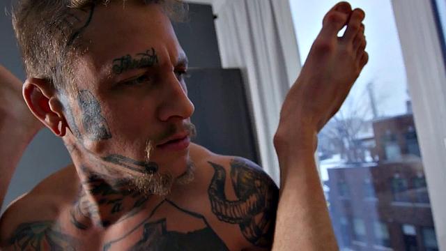 Gay bareback sex by tattooed hunk while BF watches