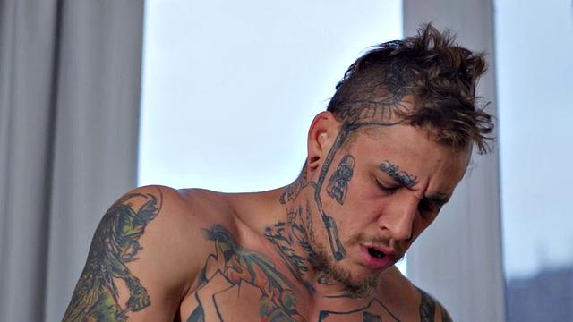 Gay bareback sex by tattooed hunk while BF watches