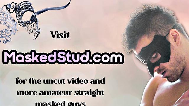 Masked and muscled solo jerks cock till cum in condom