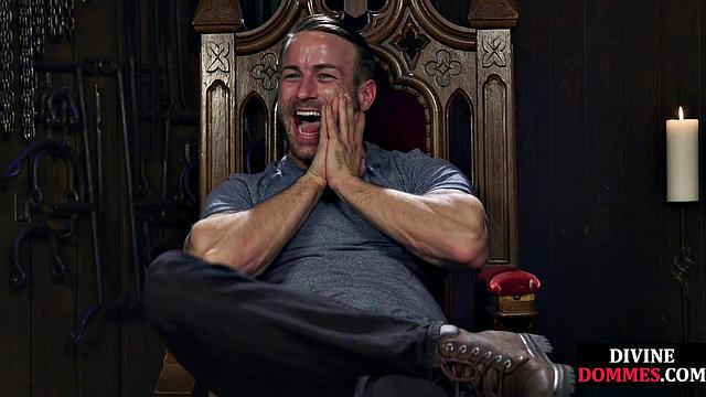 3way CFNM whipping and pegging for sub by busty dominas