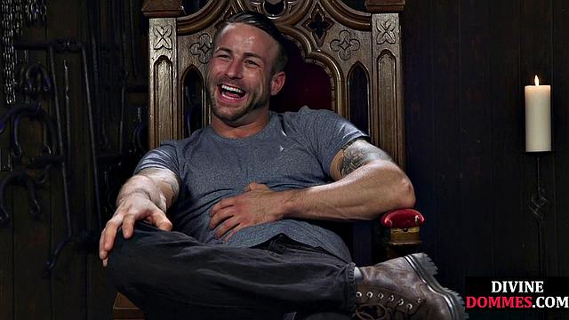 3way CFNM whipping and pegging for sub by busty dominas