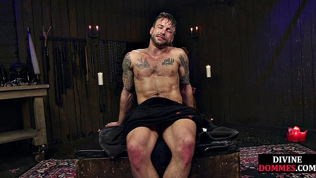 3way CFNM whipping and pegging for sub by busty dominas