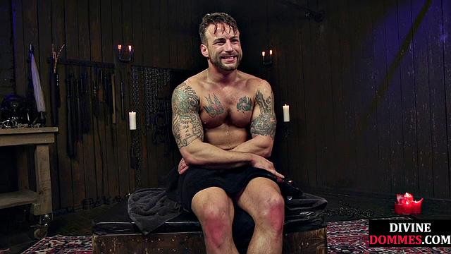 3way CFNM whipping and pegging for sub by busty dominas