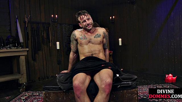 3way CFNM whipping and pegging for sub by busty dominas