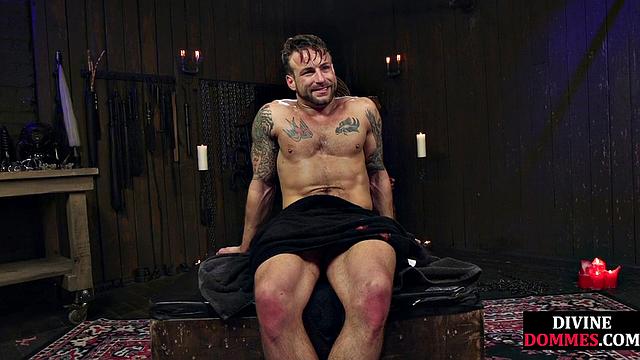 3way CFNM whipping and pegging for sub by busty dominas