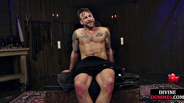 3way CFNM whipping and pegging for sub by busty dominas