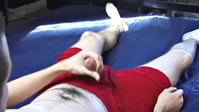 Derek strokes his monster stiff and jerks off until he blasts a warm cum load onto his face.