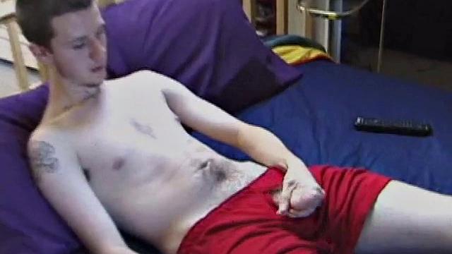 Derek strokes his monster stiff and jerks off until he blasts a warm cum load onto his face.