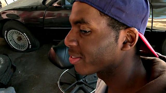 Hot interracial action with a gorgeous tattooed white guy pounding his black bottom out in public