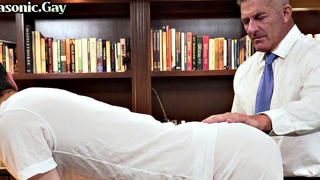 Masonic daddy fucks ass of submissive twink in office