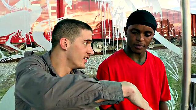 Ebony thug picked up and fucked outdoors for cash by white top