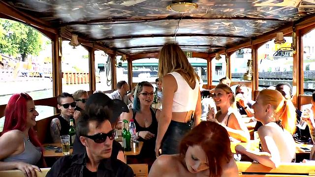 German slut publicly humiliated on a boat while riding