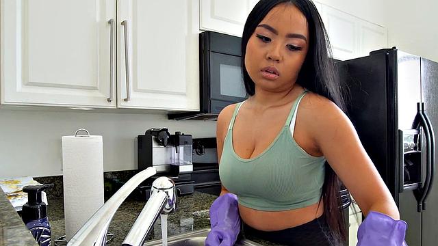 Busty anal maid fucked in amateur POV after house cleaning