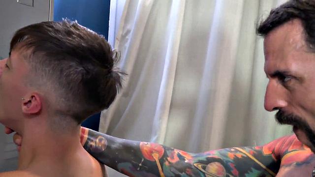 Lucky guy banged by two dicks in asshole in threesome