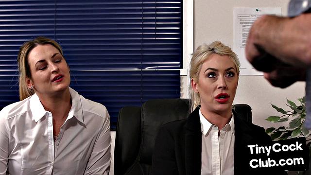 Boss domina mocking and teasing coworker's tiny cock