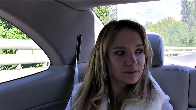 Angelina gets her tight pussy drilled hard and fast in a car