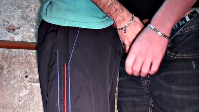 Gloryhole gay with sneakers fucked in ass by top