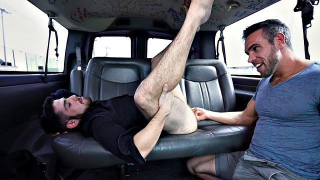 Hairy ass str8 assfingered by jock in outdoor public van