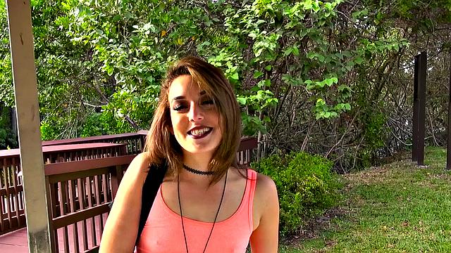 Harley's bald pussy gets pounded in a car, and she takes a facial in POV